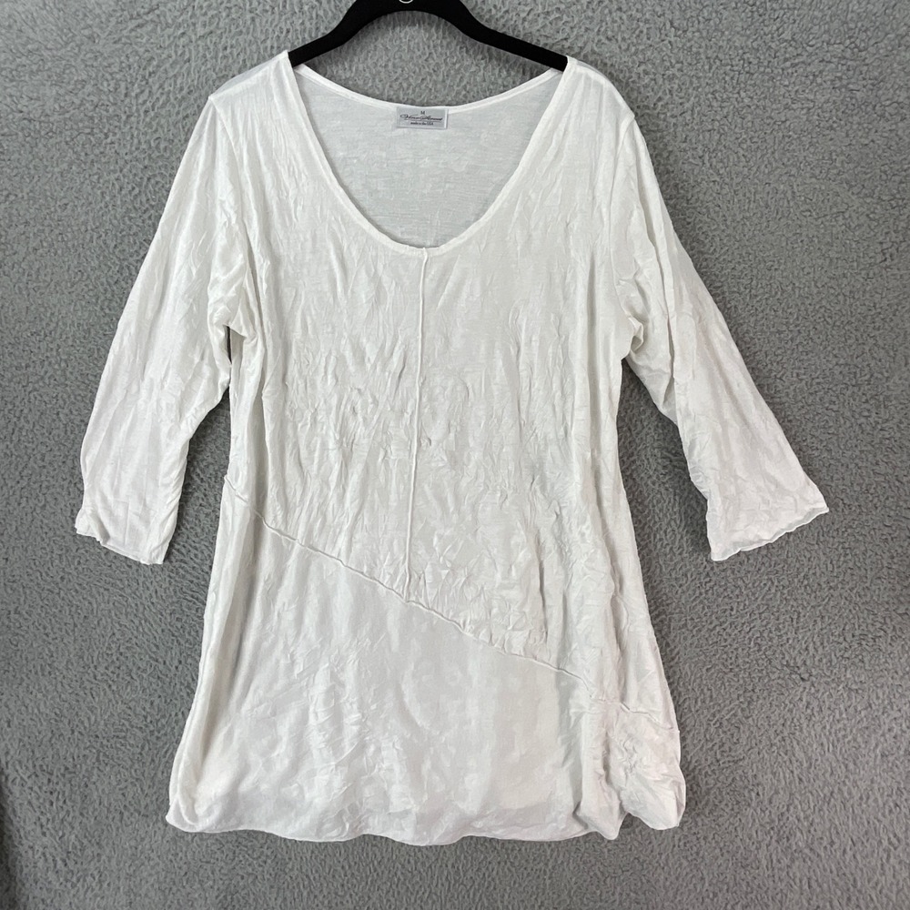 Vine Street Tunic Top Womens M White Excellent 3/4‎ Sleeve Crinkle Textured USA